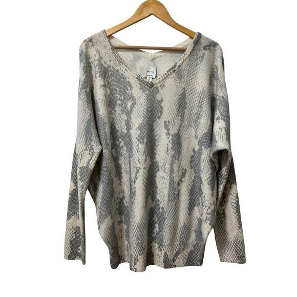 Anthropologie Maeve V Neck Cashmere Sweater Size M Snake Print Boxy Oversized - Picture 1 of 7